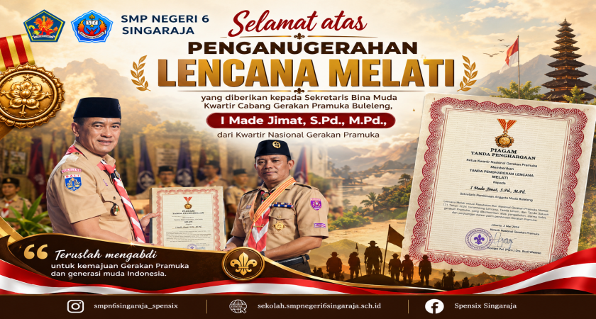 Kepala SMP Negeri 6 Singaraja Terima Lencana Melati dari Kwarnas Gerakan Pramuka.